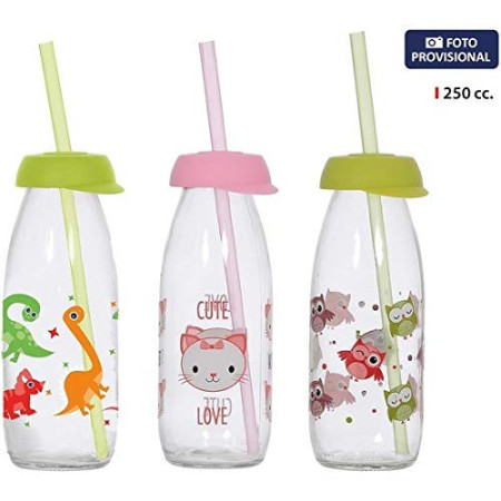 Bouteille Déco Verre avec Paille 250 ml Surties